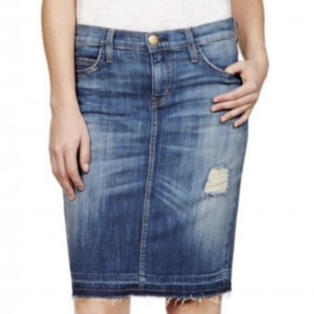Current/Elliott Pencil Skirt The Stiletto Blue Denim Jodie Destroy Size 26 (S)